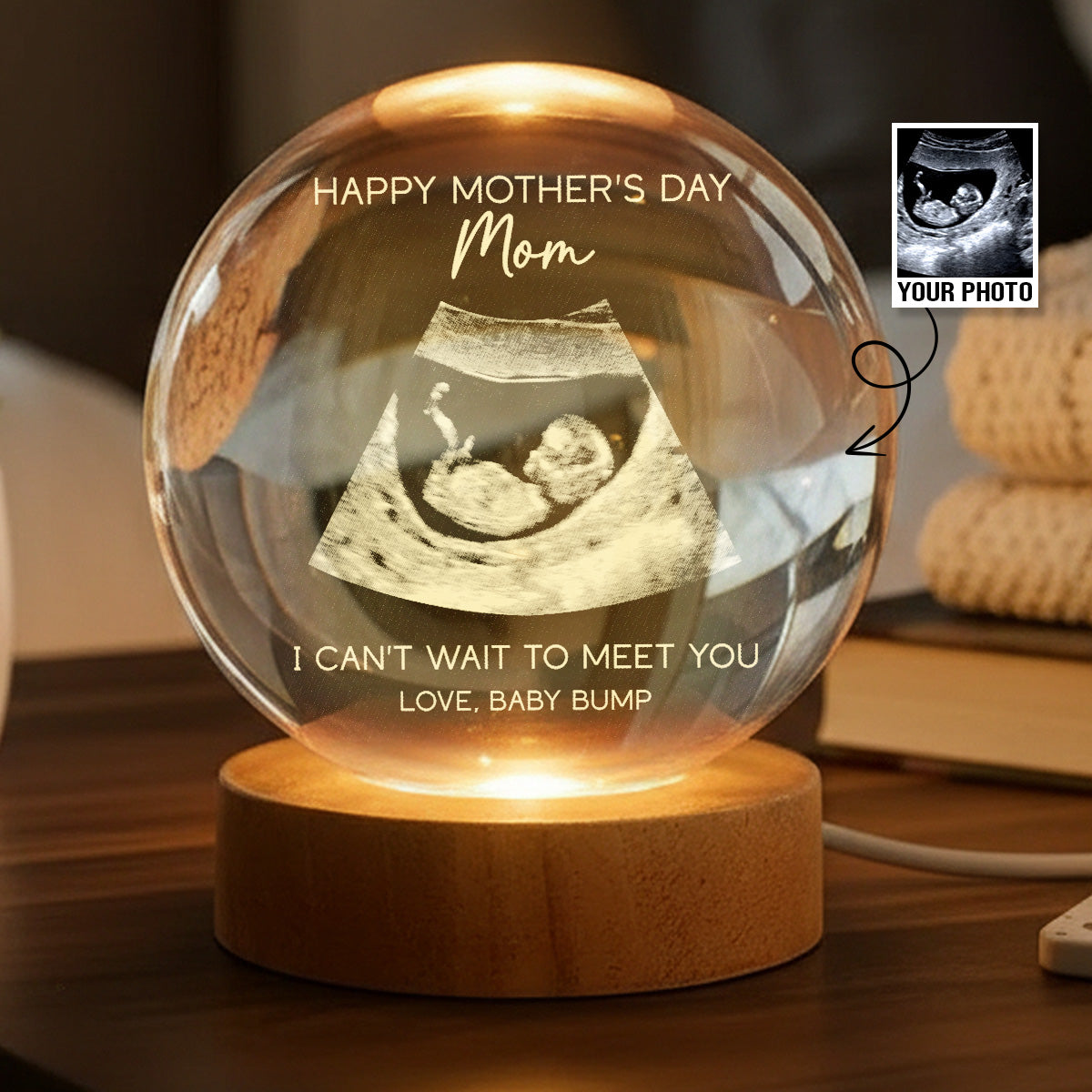 Happy Mother's Day From The Bump Custom Photo - Personalized Crystal Ball LED Night Light - First Mother's Day Gift For Pregnancy Mom
