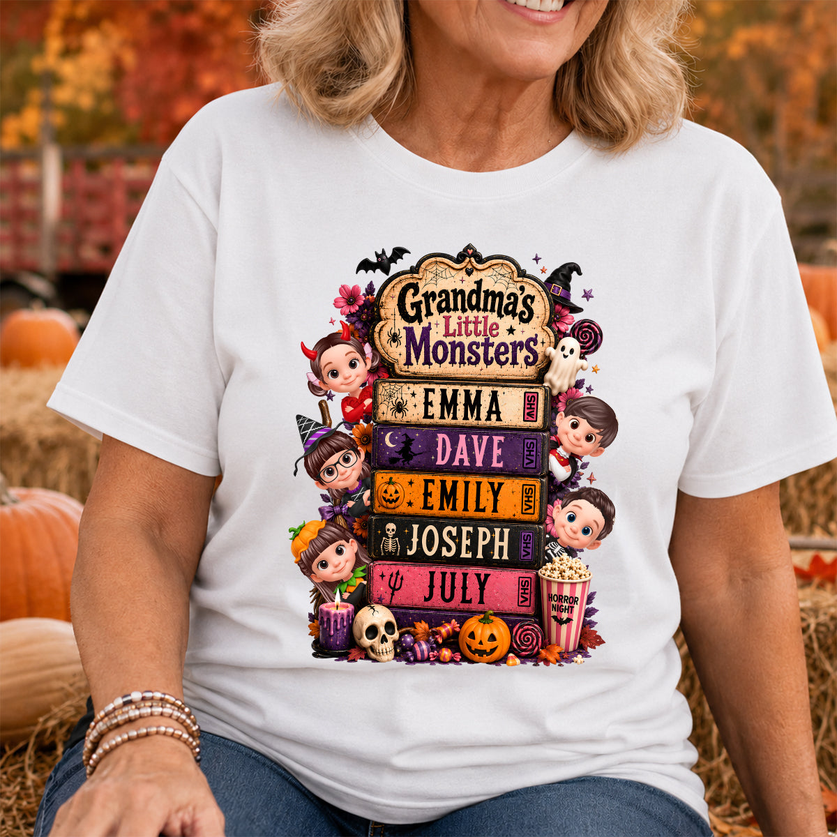 Retro Halloween Movie Grandma Grandkids - Personalized Shirt - Halloween Gift, Gift For Grandma
