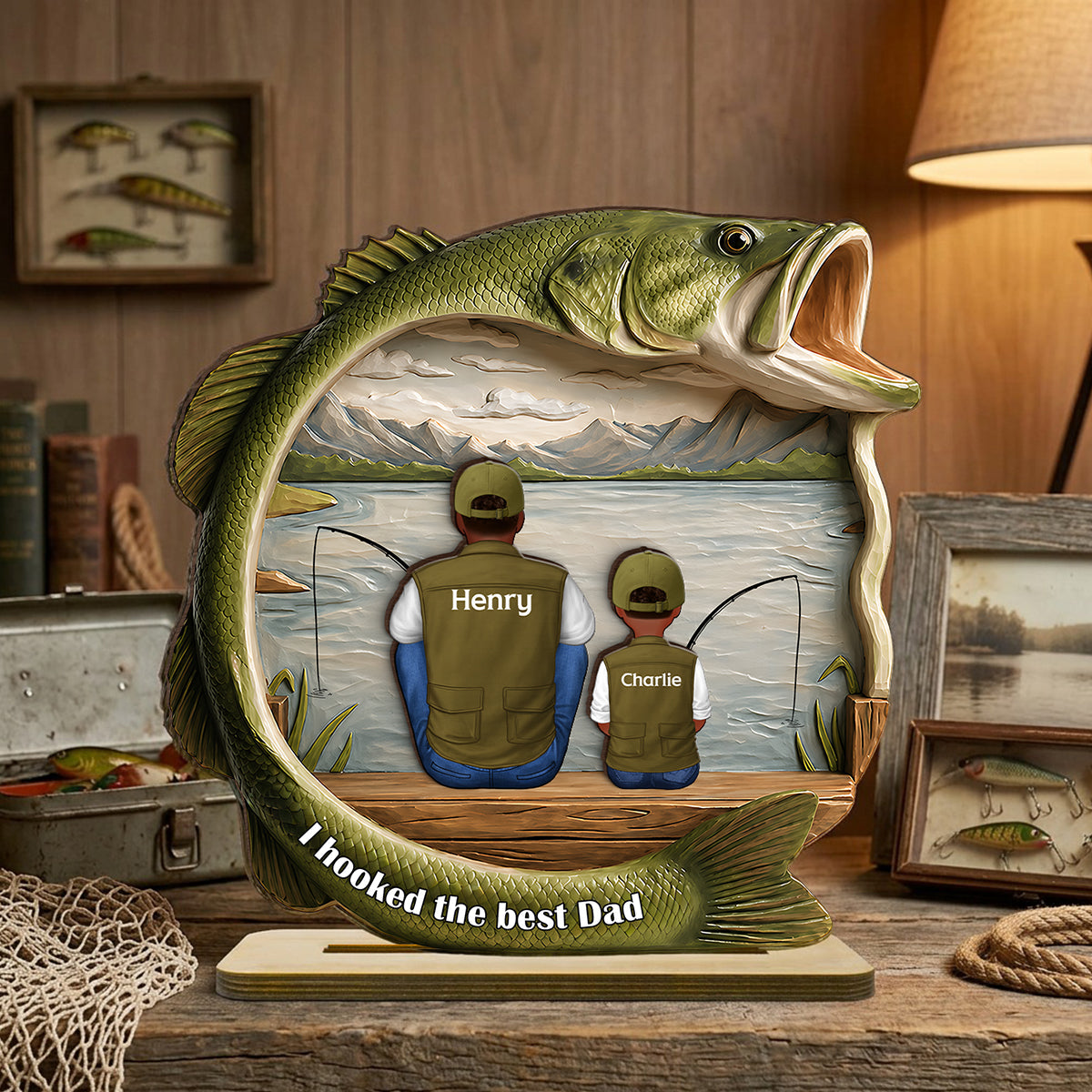 Best Catch Ever Dad Fishing - Personalized 2-Layered Wooden Plaque - Heartfelt Gift For Fishing Dad, Gift For Husband
