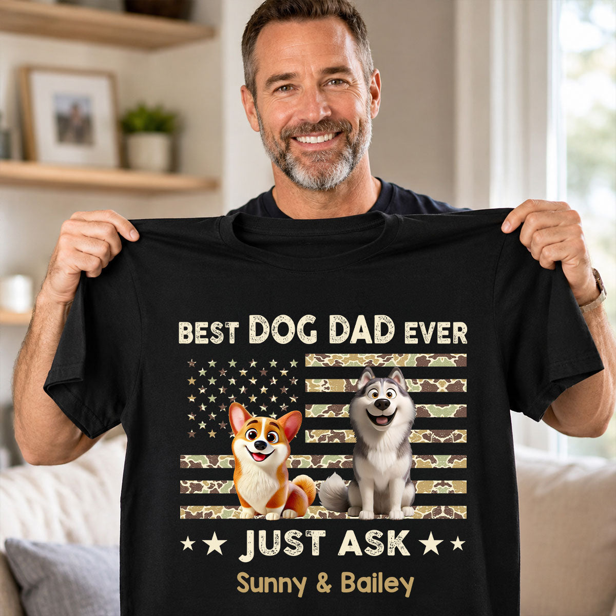 Best Dog Dad Ever Trendy Camouflage Pattern - Personalized Shirt - Father's Day Gift For Dog Dad, Dog Lovers