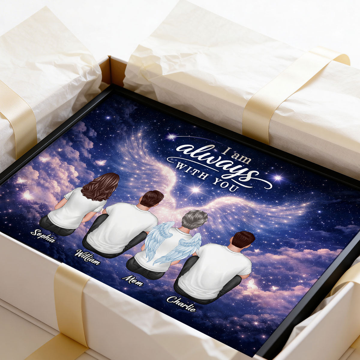 Starry Night Angel Wings Family Memorial Always With You - Personalized Poster - Gift For Memorial, Sympathy Gift, Remembrance Gift