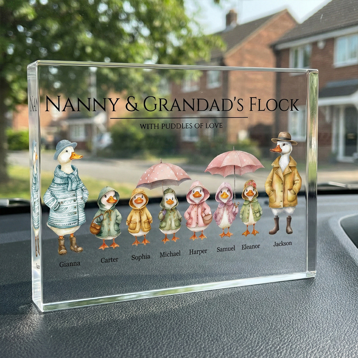 Grandparents Grandma Grandad's Flock Cute Watercolor Ducks - Personalised Acrylic Block Plaque
