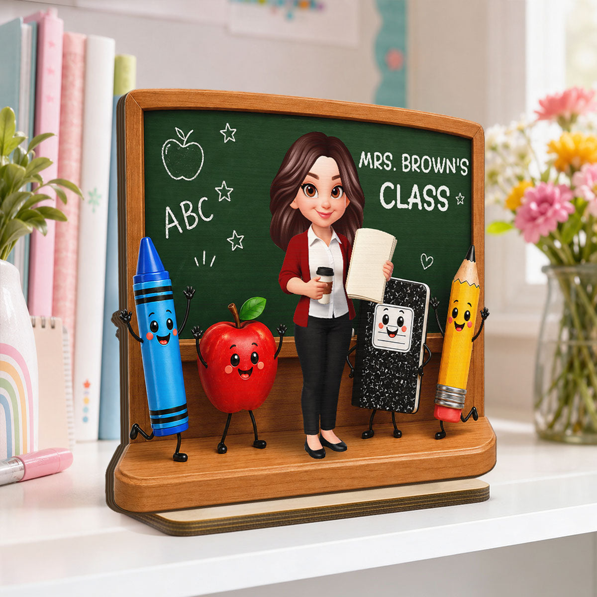 Pretty Teacher - Personalized 2-Layered Wooden Plaque - Back To School Gift For Teacher, Office Decor