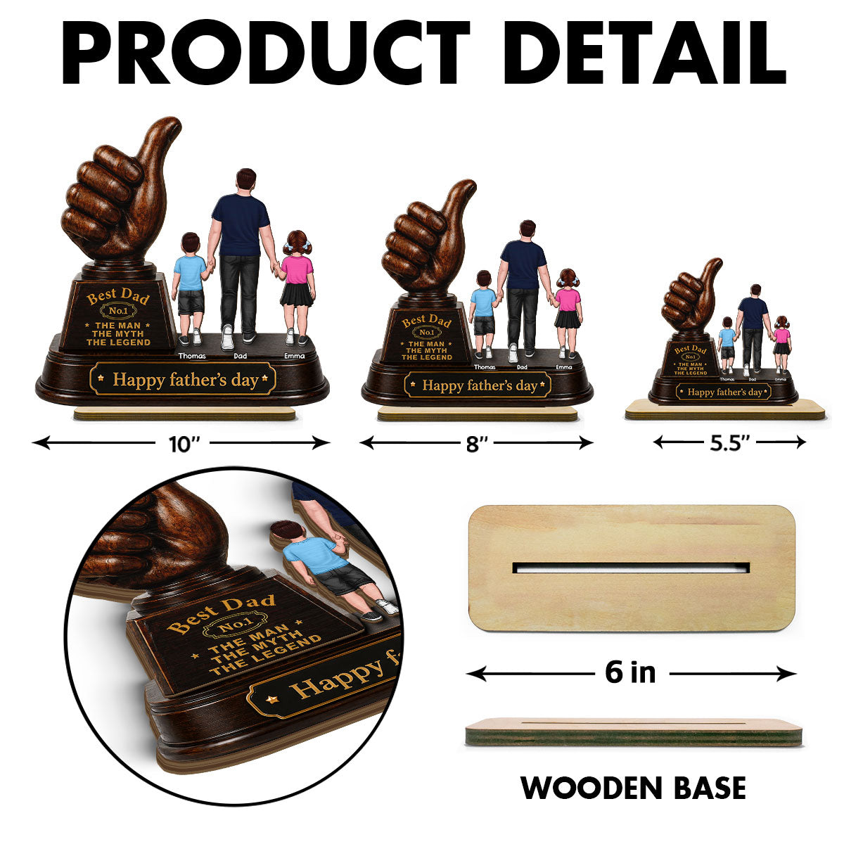 No. 1 Dad Grandpa Trophy - Personalized 2-Layered Wooden Plaque -  Gift for Dad, Husband