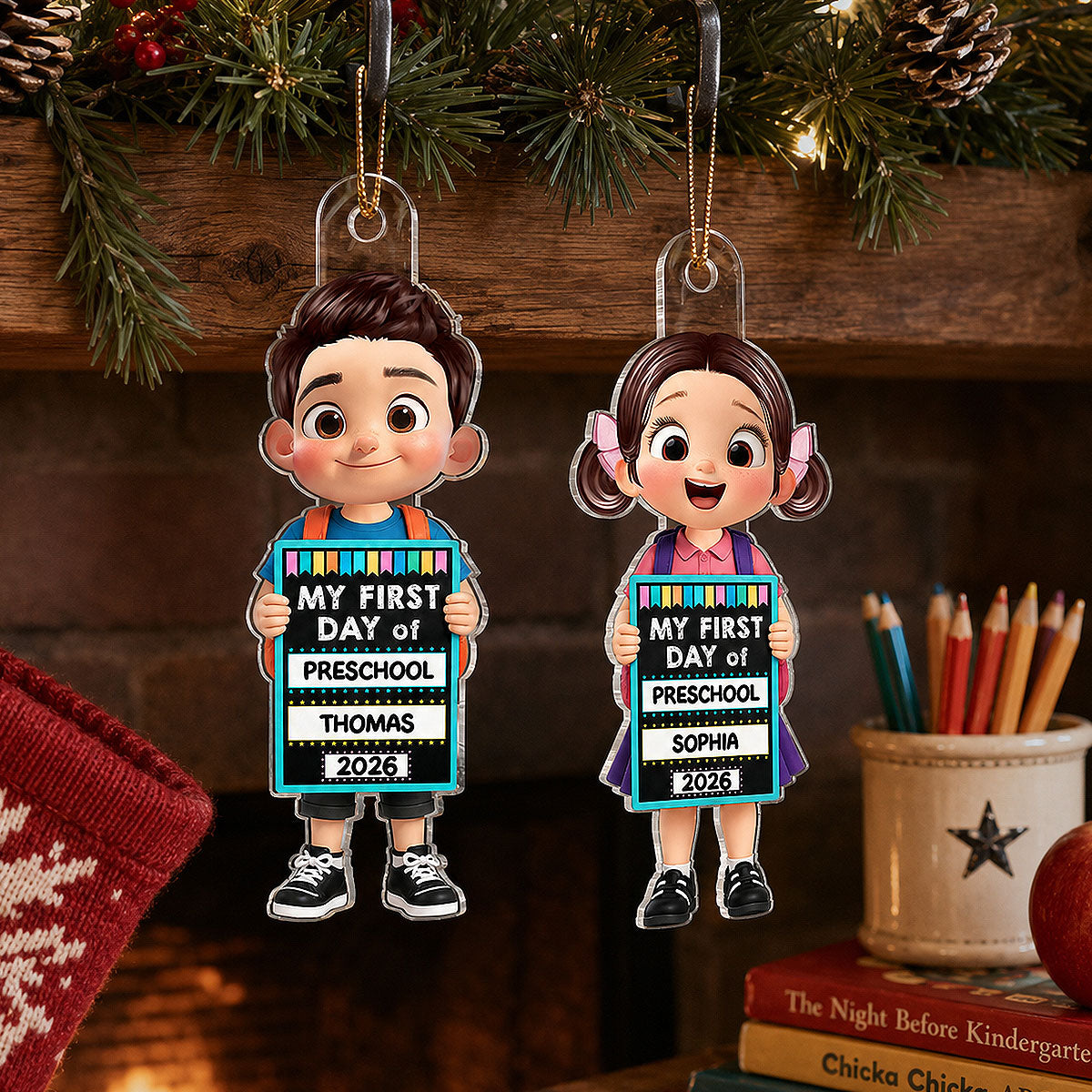 Kid Holding 1st Day Of School Sign 2D Flat - Personalized Acrylic Ornament - Christmas Keepsake, Back To School Keepsake