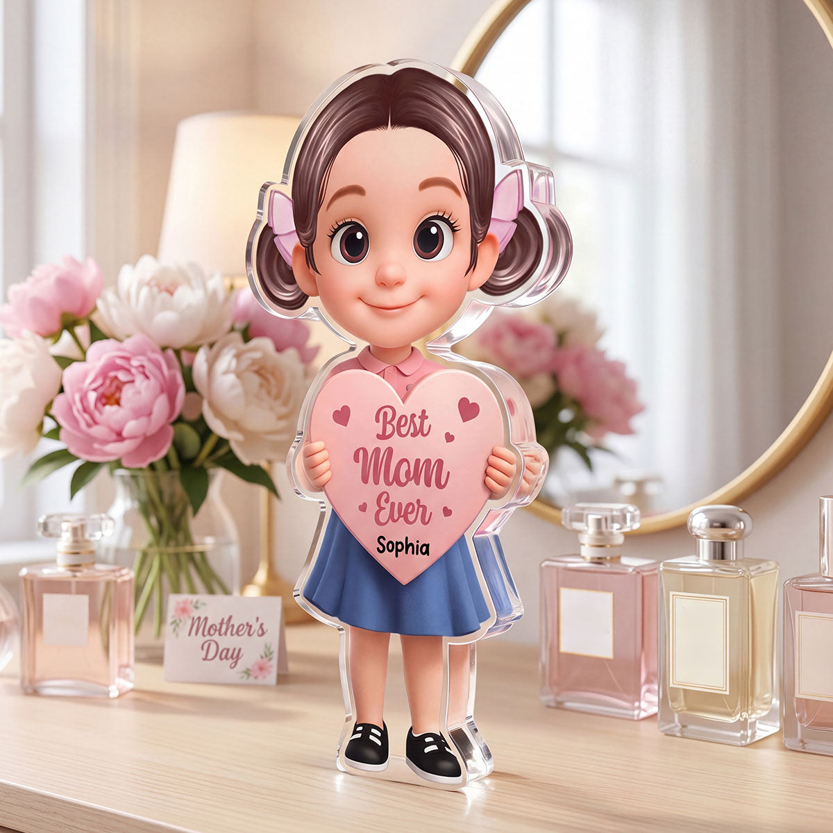 Kid Holding Heart - Personalized Acrylic Block Plaque - Mother's Day Gift for Mom, Wife