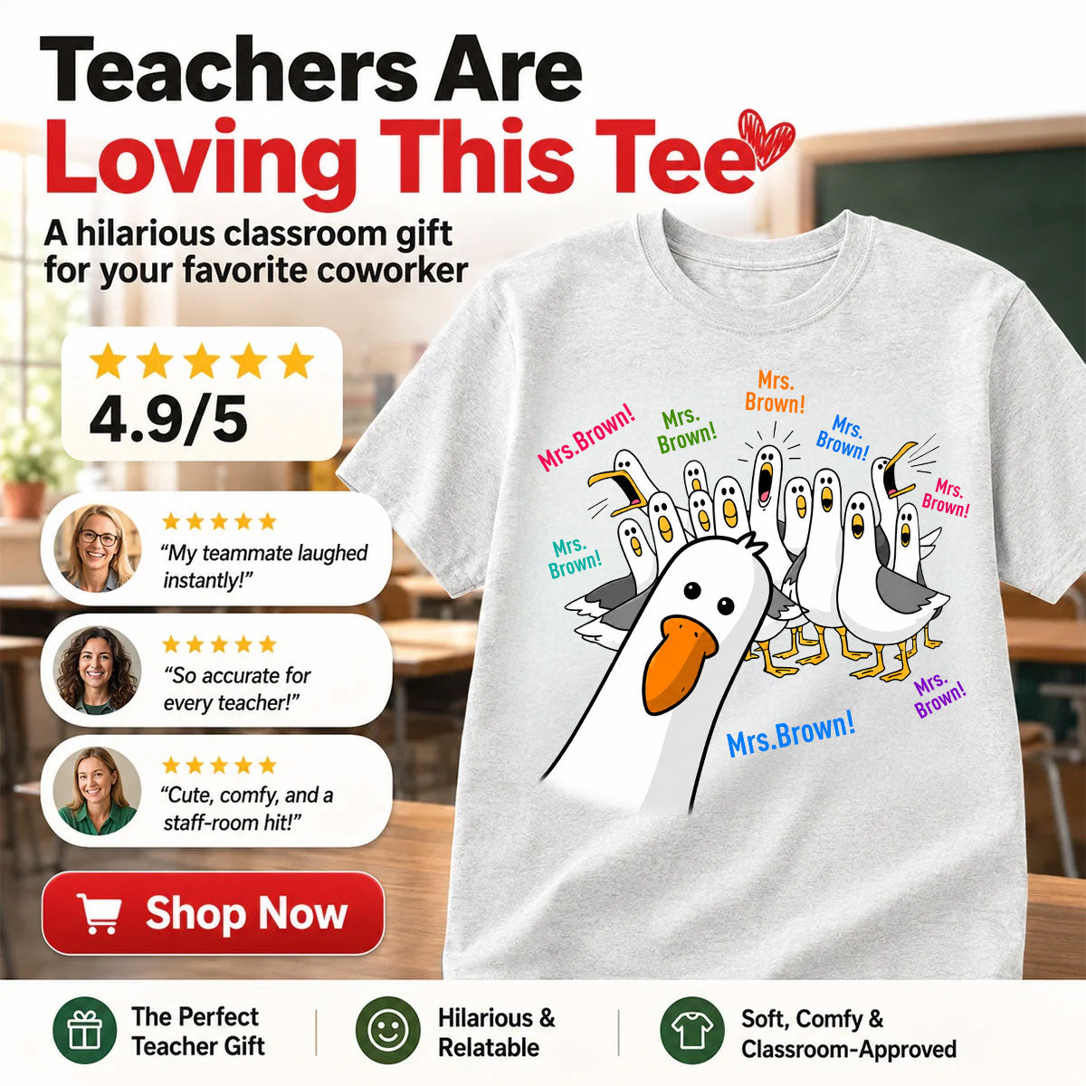 Funny Seagulls Teacher Name - Personalized Shirt - Back To School Gift For Teacher