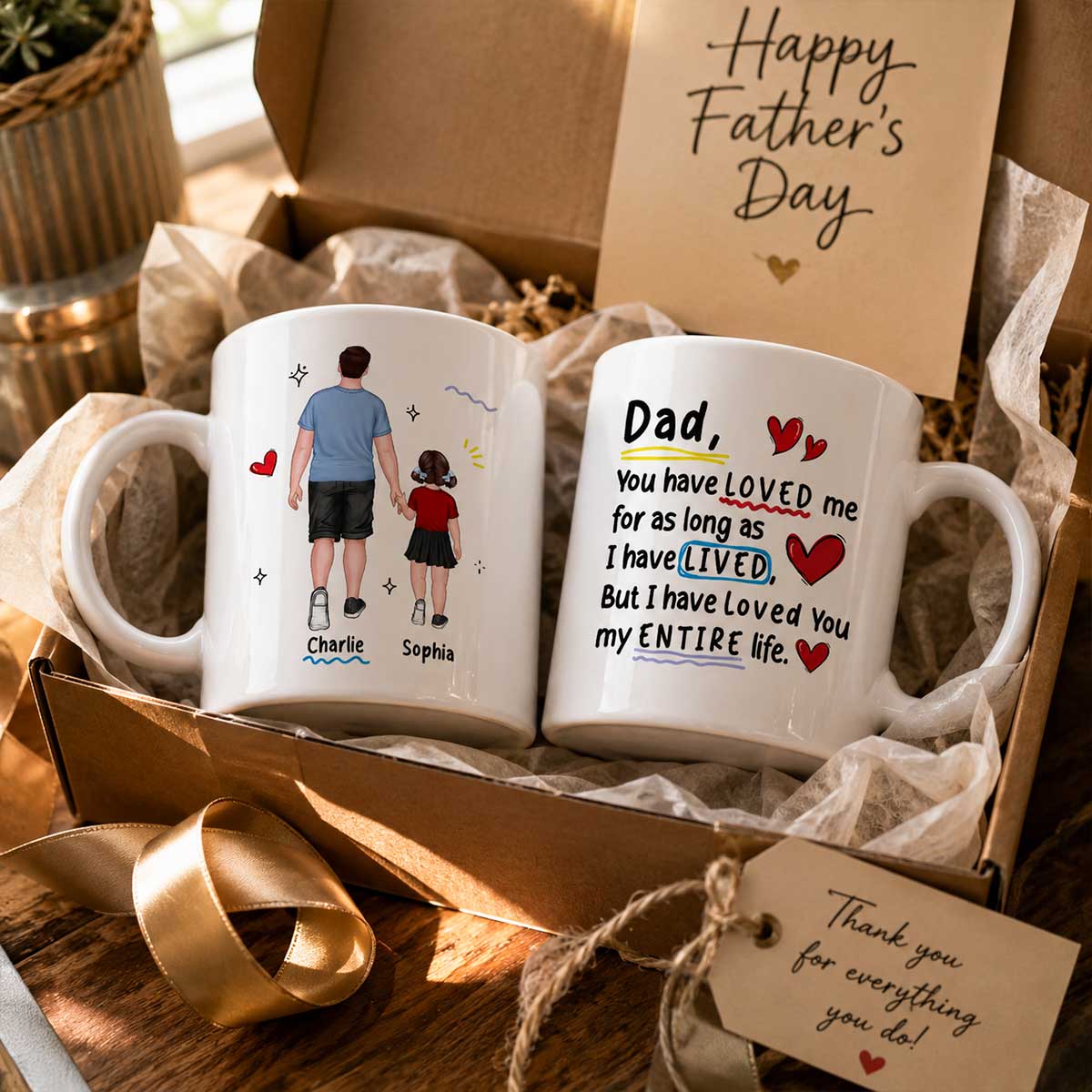 Loved You My Entire Life Dad & Kids Walking - Personalized Mug - Father's Day Gift For Dad, Husband