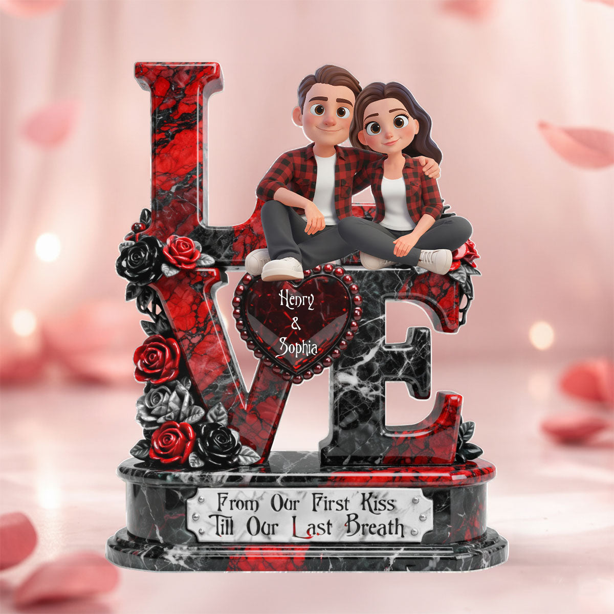 Couple Dark Romantic From Our First Kiss - Personalized Acrylic Block Plaque - Anniversary, Valentine's Day Gift, Gift For Him, Gift For Her