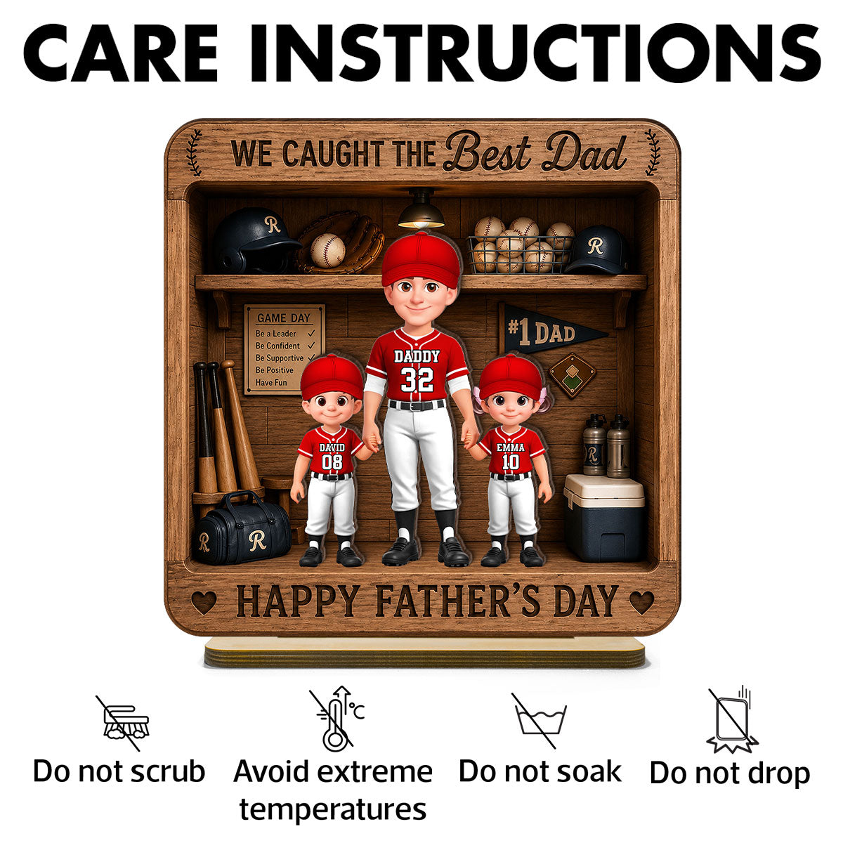 Baseball Dad & Kids Locker Room - Personalized 2-Layered Wooden Plaque -  Gift For Dad, Husband