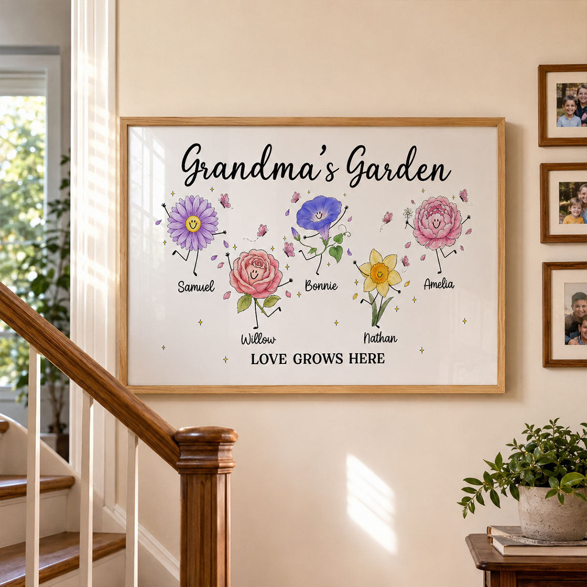 Grandma's Garden Cute Doodle Birth Month Flowers - Personalized Poster - Home Decor Gift, Birthday Gift For Grandma