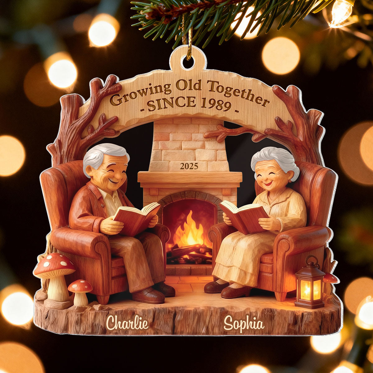 Growing Old Together Wooden Figurine - Personalized Acrylic Ornament - Heartwarming Christmas Gift For Him, For Her, For Couple