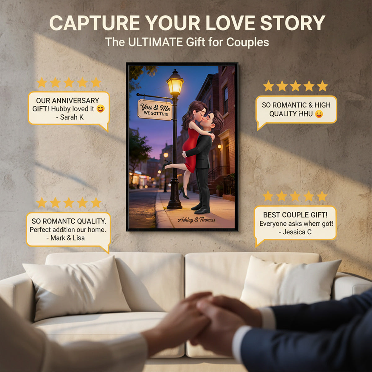 Eternal Love Couple Hugging Kissing Under Street Lamp Post - Personalized Poster - Valentine's Day Gift For Couple
