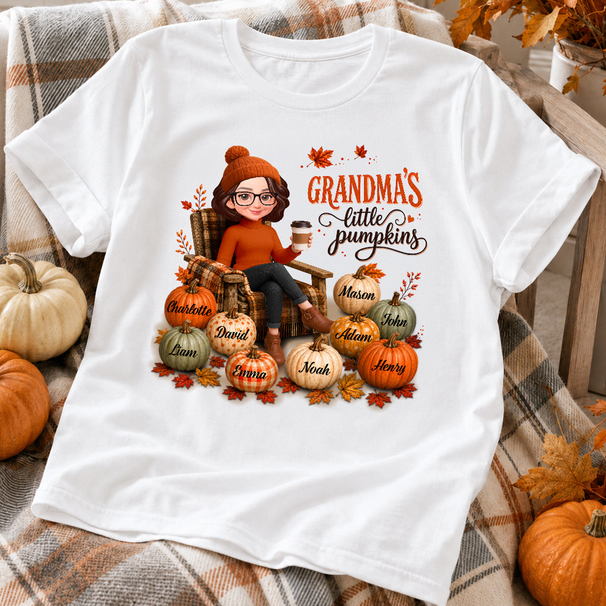 Grandma's Little Pumpkins - Personalized Shirt - Trendy Fall Tee for Grandma