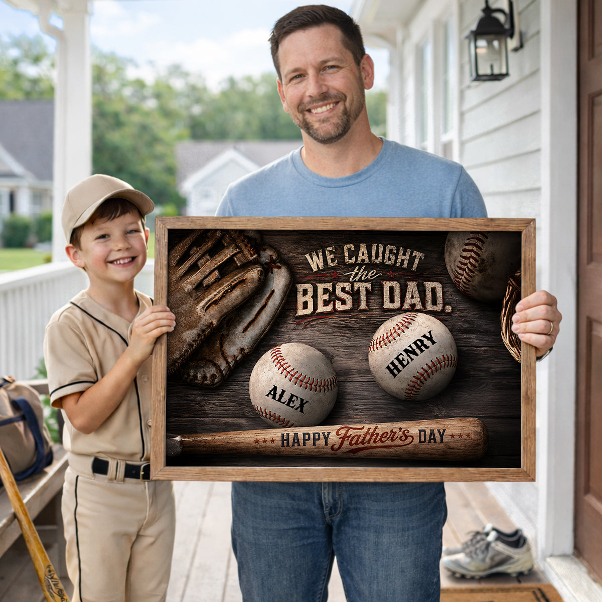 We Caught the Best Baseball Dad Ever - Personalized Poster - Father's Day Gift for Dad, Husband