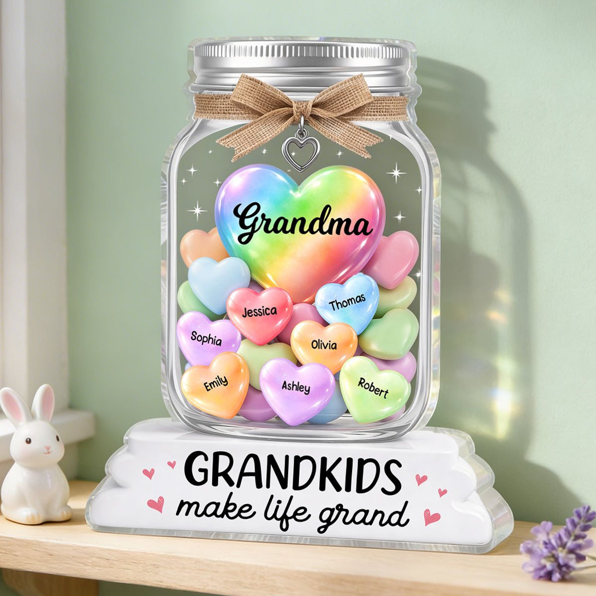 Grandma's Jar of Sweethearts 2D Flat - Personalized Acrylic Block Plaque - Heartfelt Mother's Day Gift For Grandma