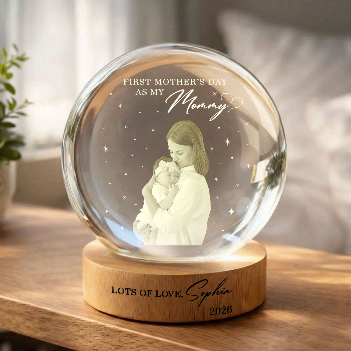 First Mother's Day As My Mommy - Personalized Crystal Ball LED Night Light - Heartfelt Mother's Day Gift for New Mom, Wife