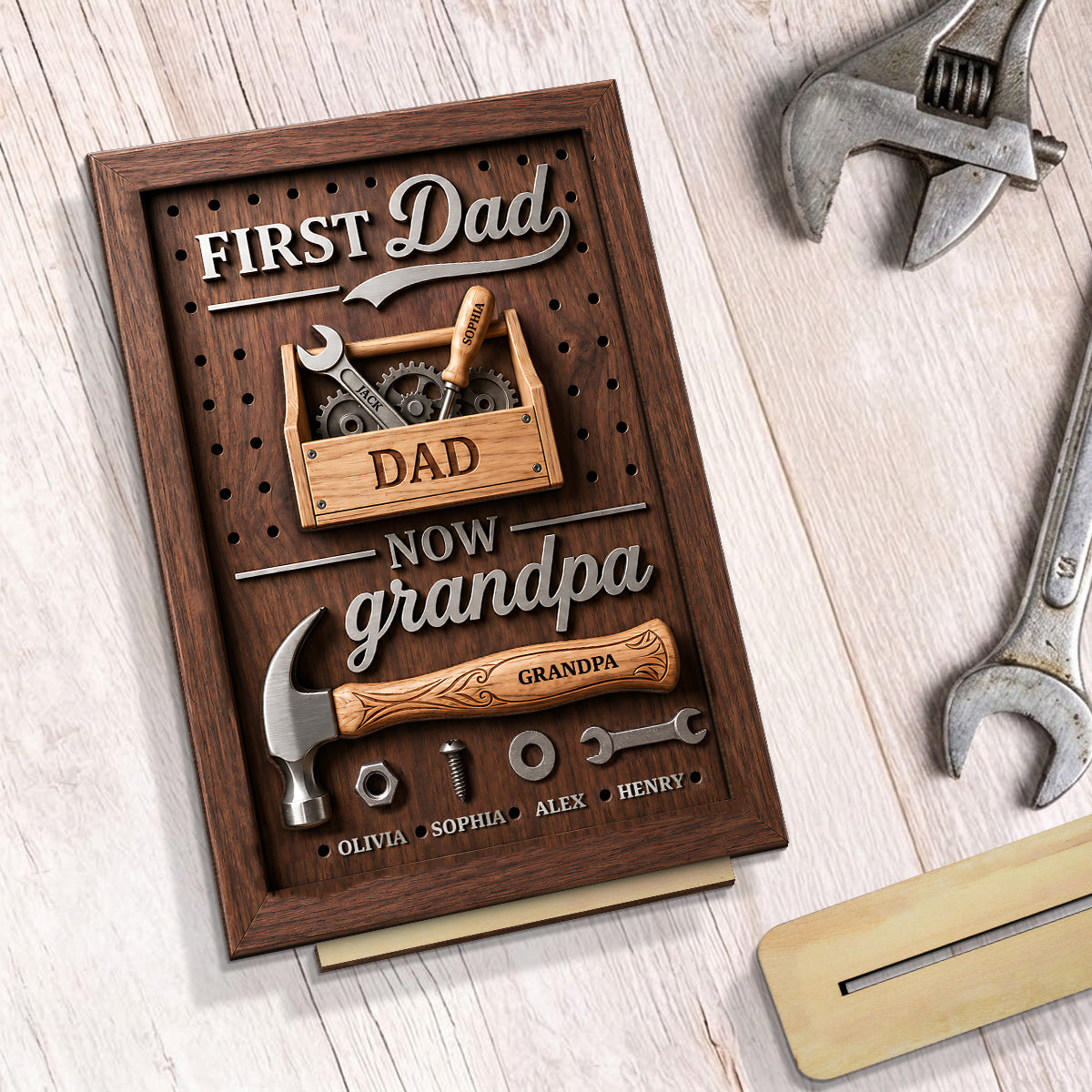 First Dad Now Grandpa Tool Box - Personalized 2-Layered Wooden Plaque - Heartfelt Gift For Dad, Grandpa, Husband