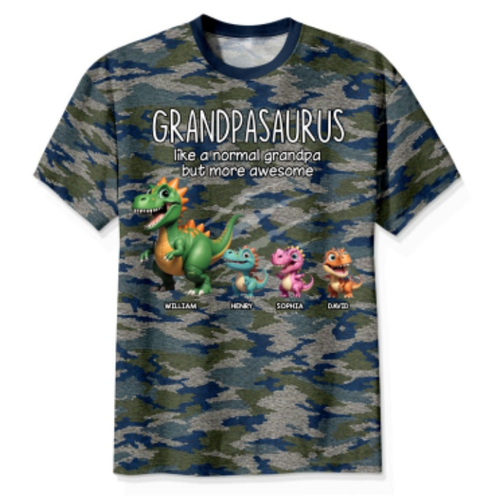 Grandpasaurus Dinosaurs Camo Pattern - Personalized Shirt - Father's Day Gift For Husband, Dad, Grandpa