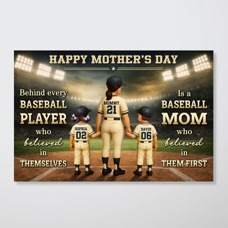 Behind Every Baseball Player is a Baseball Mom - Personalized Poster - Heartfelt Mother's Day Gift for Mom, Wife