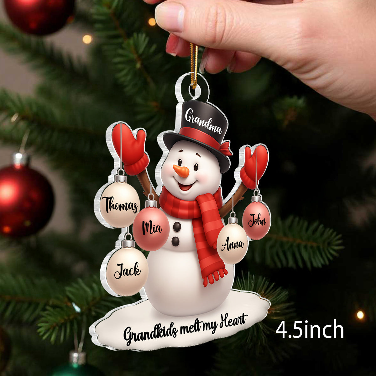 Snowman Grandma Grandkids Ball Ornaments - Personalized Acrylic Ornament - Christmas Gift for Family