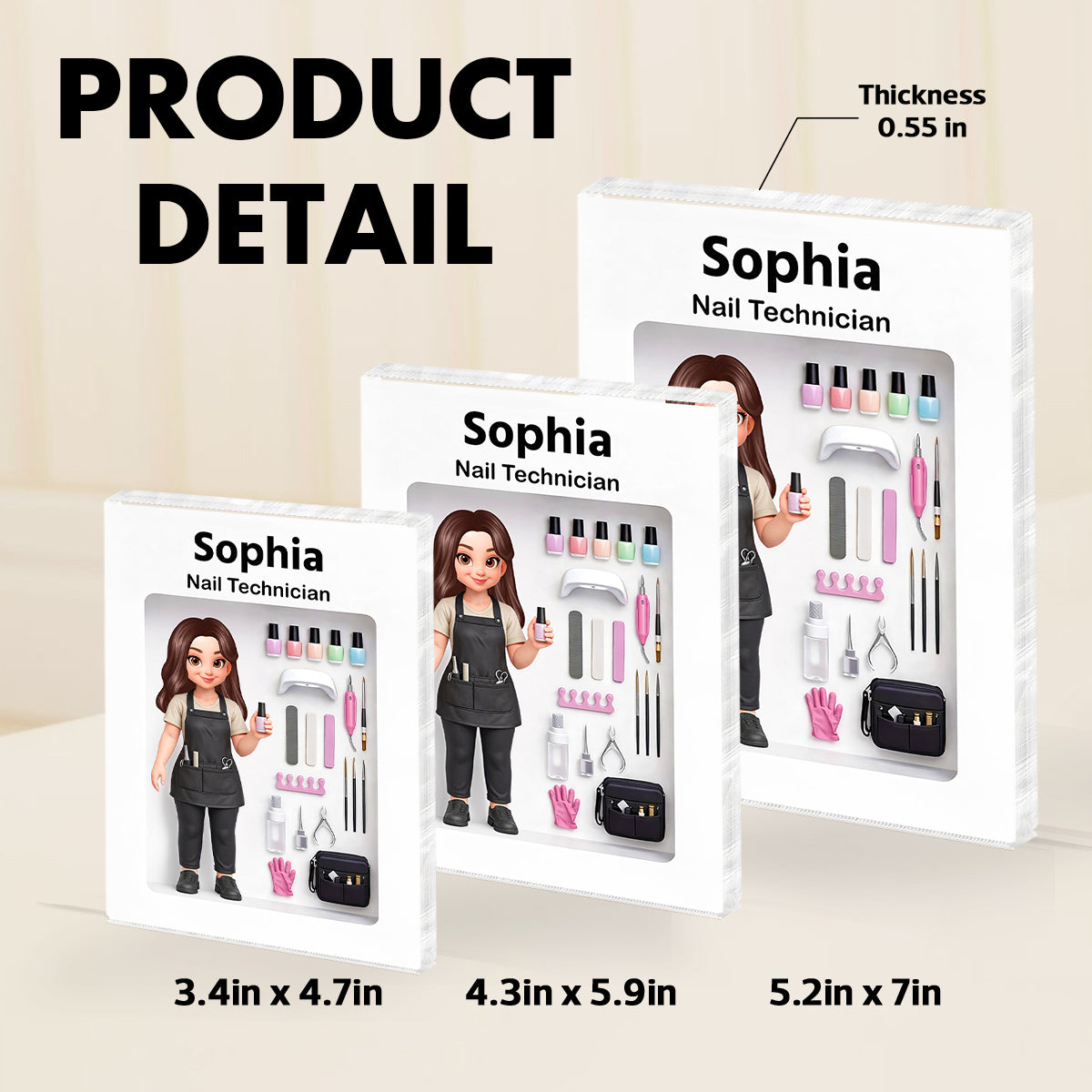 Nail Technician 3D Action Figure - Personalized Acrylic Block Plaque - Gift for Nail Technician