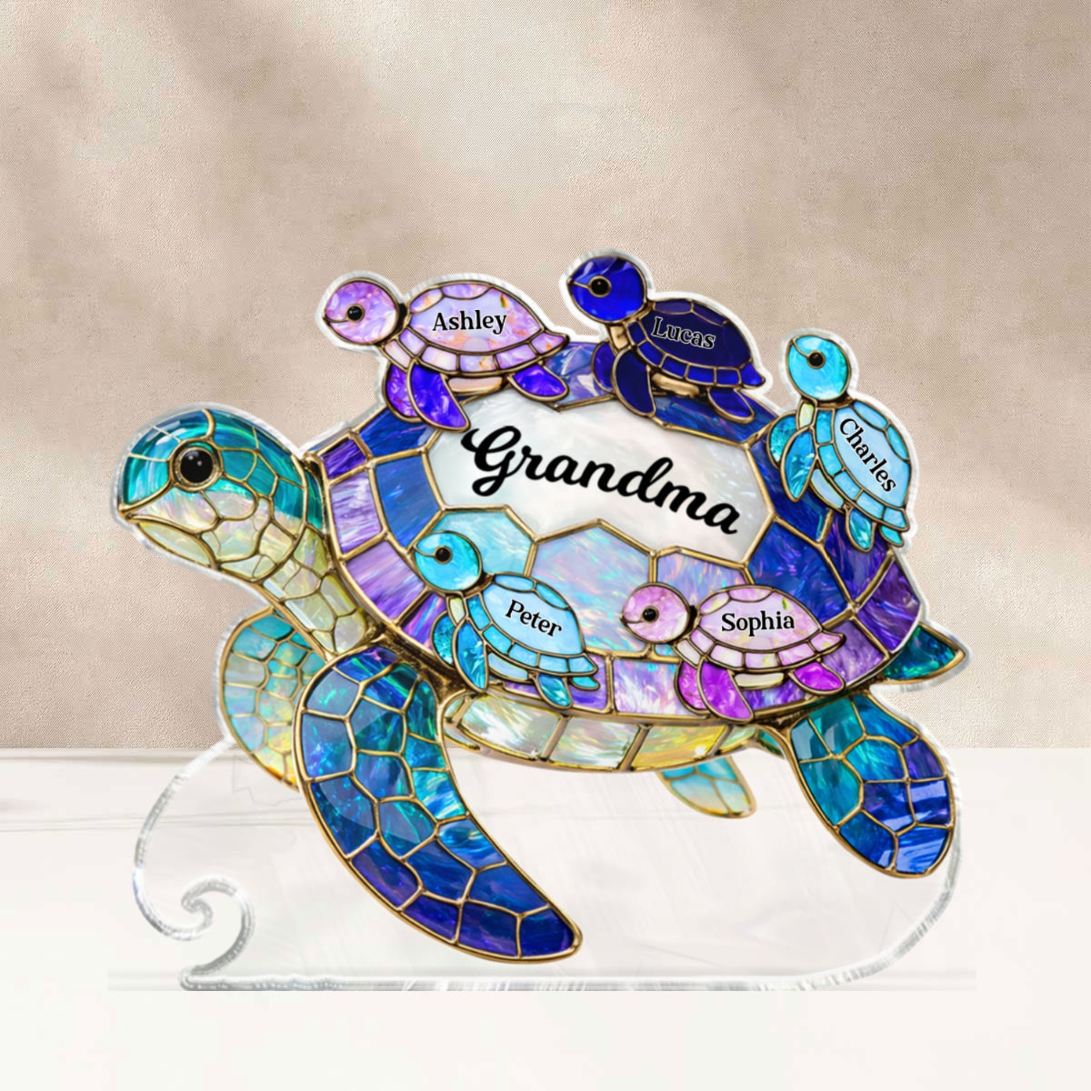 Mom Grandma Sea Turtle - Personalized Acrylic Block Plaque - Mother's Day Gift for Her