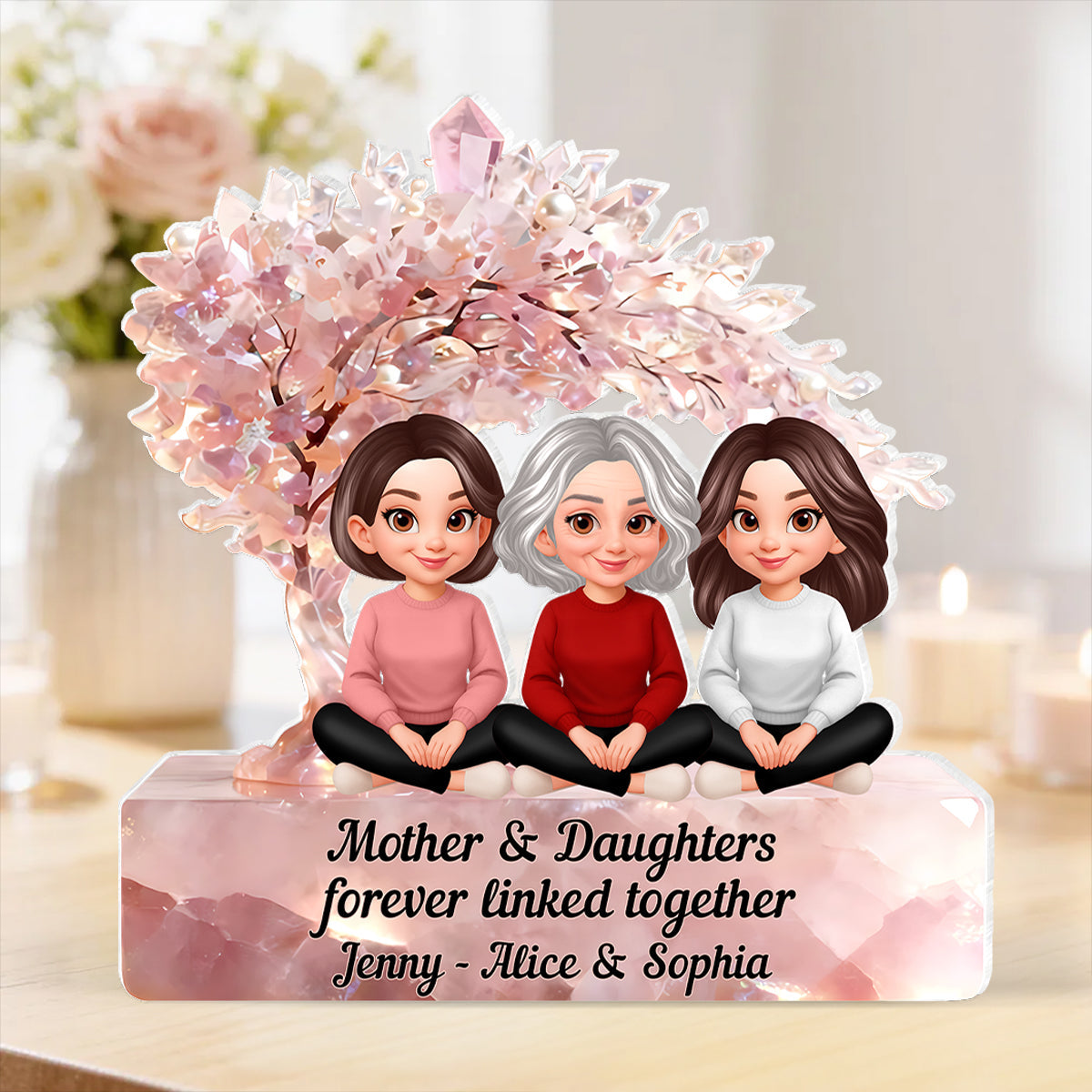 Mother And Daughter Forever Linked Together - Personalized Acrylic Block Plaque - Heartfelt Gift For Mom, Grandma