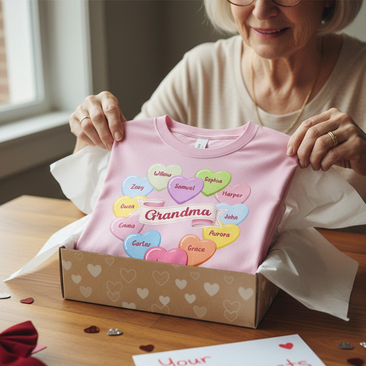Grandma's Sweethearts Conversation Hearts Grandkids Names Valentine's Day - Personalized Shirt
