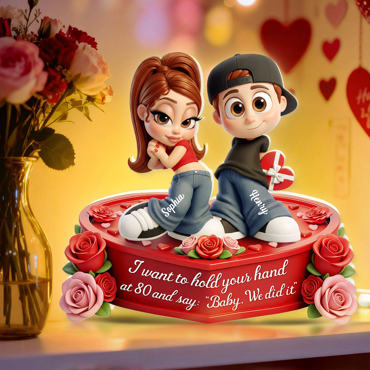 Y2K Couple 3D Cartoon Effect - Personalized Light Box - Sentimental Valentine's Day Gift for him, for her