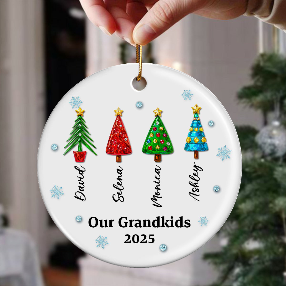 Our Grandkids 3D Crystal Effect Christmas Tree - Personalized Ceramic Ornament - Christmas Gift for Grandma, Grandpa