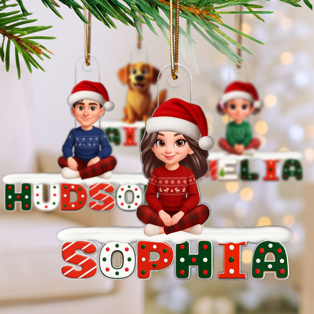 3D Effect Festive Family Member Name - Personalized Acrylic Ornament - Gift For Family