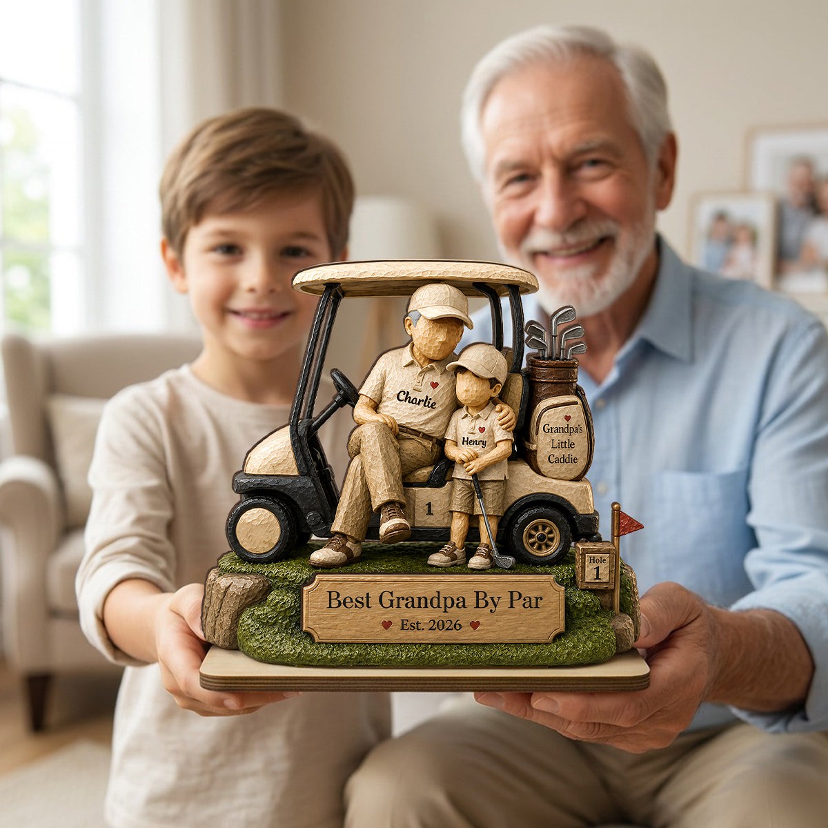 Best Grandpa By Par And Little Caddie - Personalized 2-Layered Wooden Plaque - Heartfelt Gift For Dad, Grandpa, Husband