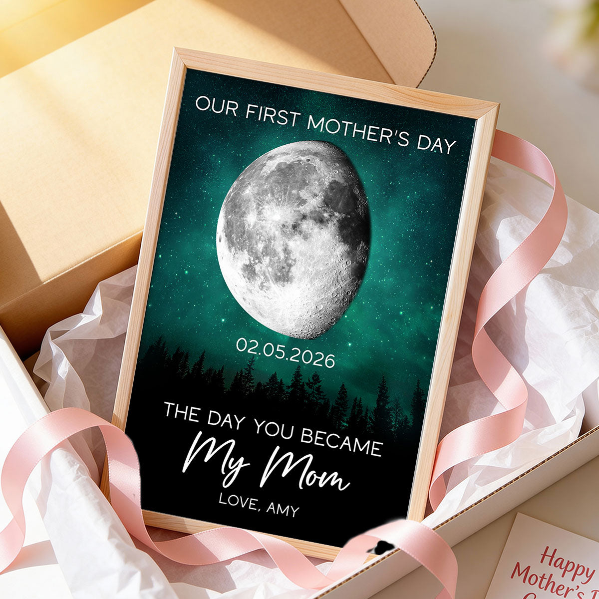 Galaxy Night The Day You Became My Mom Custom Moon Phase First Mother's Day - Personalized Poster - First Mother's Day Gift For New Mom