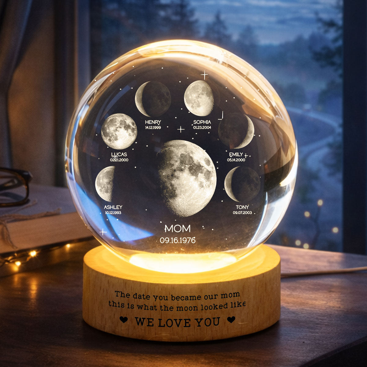 The Date You Became Our Mom We Love You - Personalized Crystal Ball LED Night Light - Gift For Mom, Grandma
