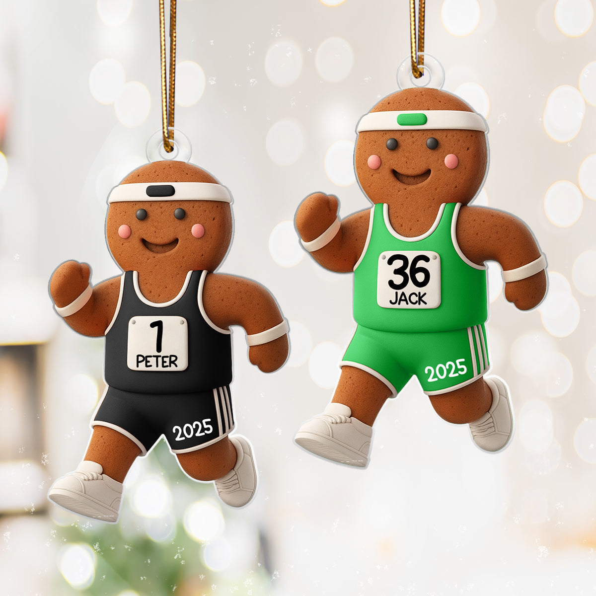 Runner Gingerbread Marathon - Personalized Acrylic Ornament - Unique Christmas Gift For Runners