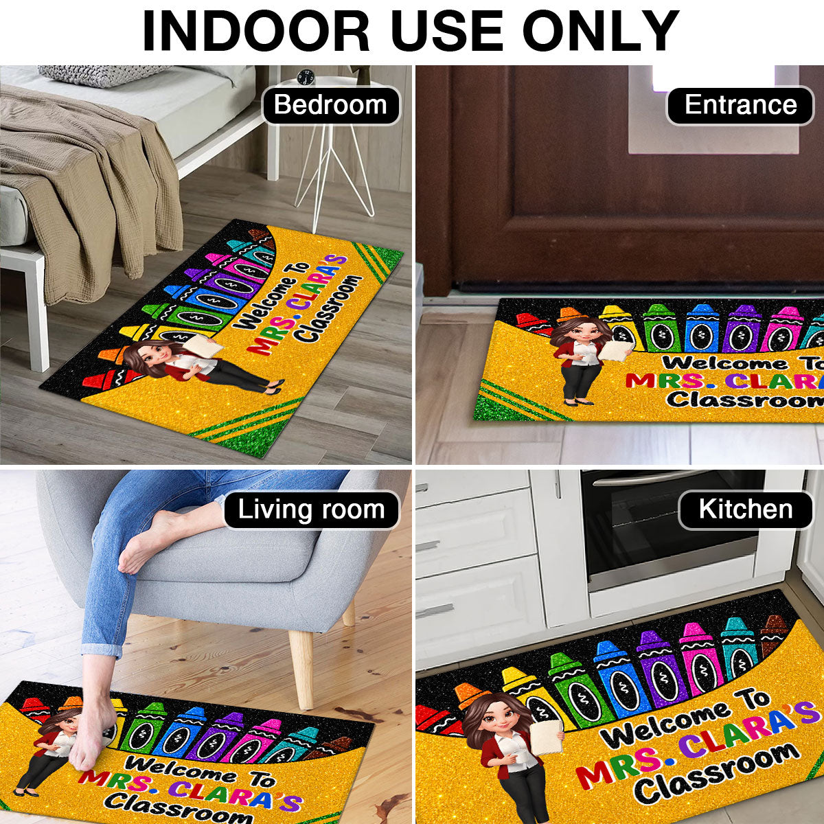 Teacher Happy Crayon Box Welcome To Classroom - Personalized Doormat - Back To School Gift For Teacher, Classroom Decor