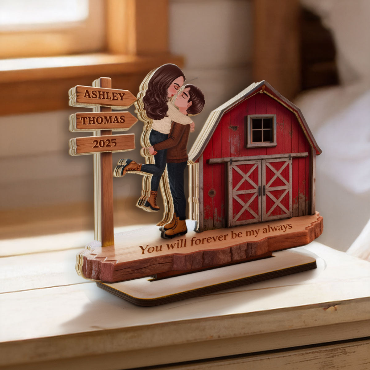 Nostalgia Barn House Eternal Love Couple Sign Posts - Personalized 2-Layer Wooden Plaque - Gift For Couple, For Him, For Her, Farmhouse Decor