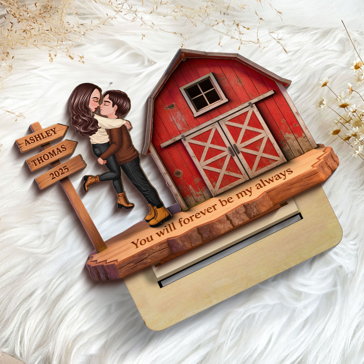 Nostalgia Barn House Eternal Love Couple Sign Posts - Personalized 2-Layer Wooden Plaque - Gift For Couple, For Him, For Her, Farmhouse Decor