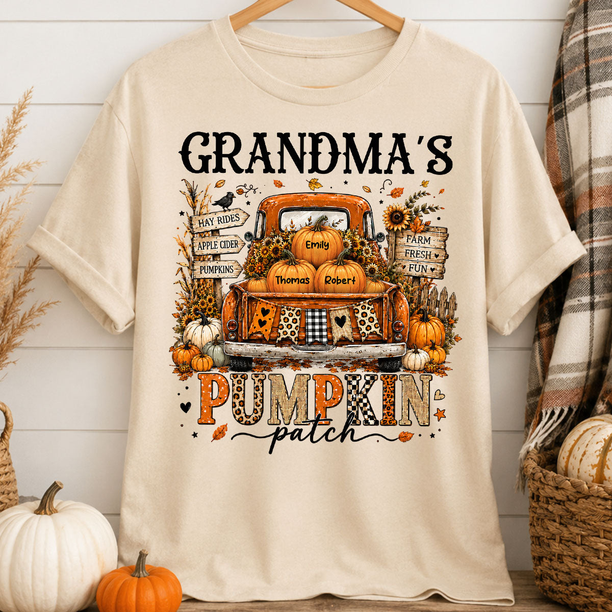Fall Season Halloween Grandma Pumpkin Patch Truck - Personalized Shirt - Fall Halloween Shirt For Grandma