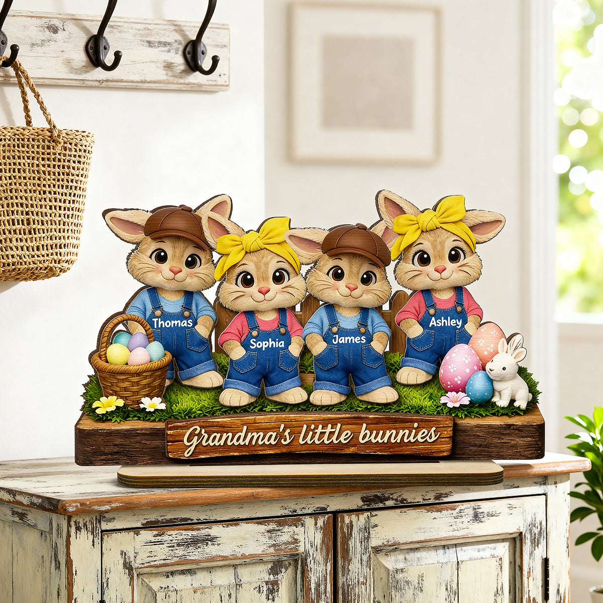 Grandma's Little Bunnies - Personalized 2-Layered Wooden Plaque - Easter Gift for Grandma, Farmhouse Tiered Tray Decor