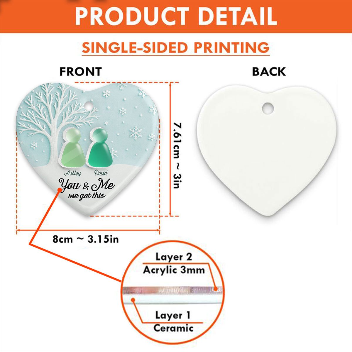 3D Sea Glass Effect Christmas Couple Growing Old Together - Personalized Ceramic Ornament With Acrylic Pieces