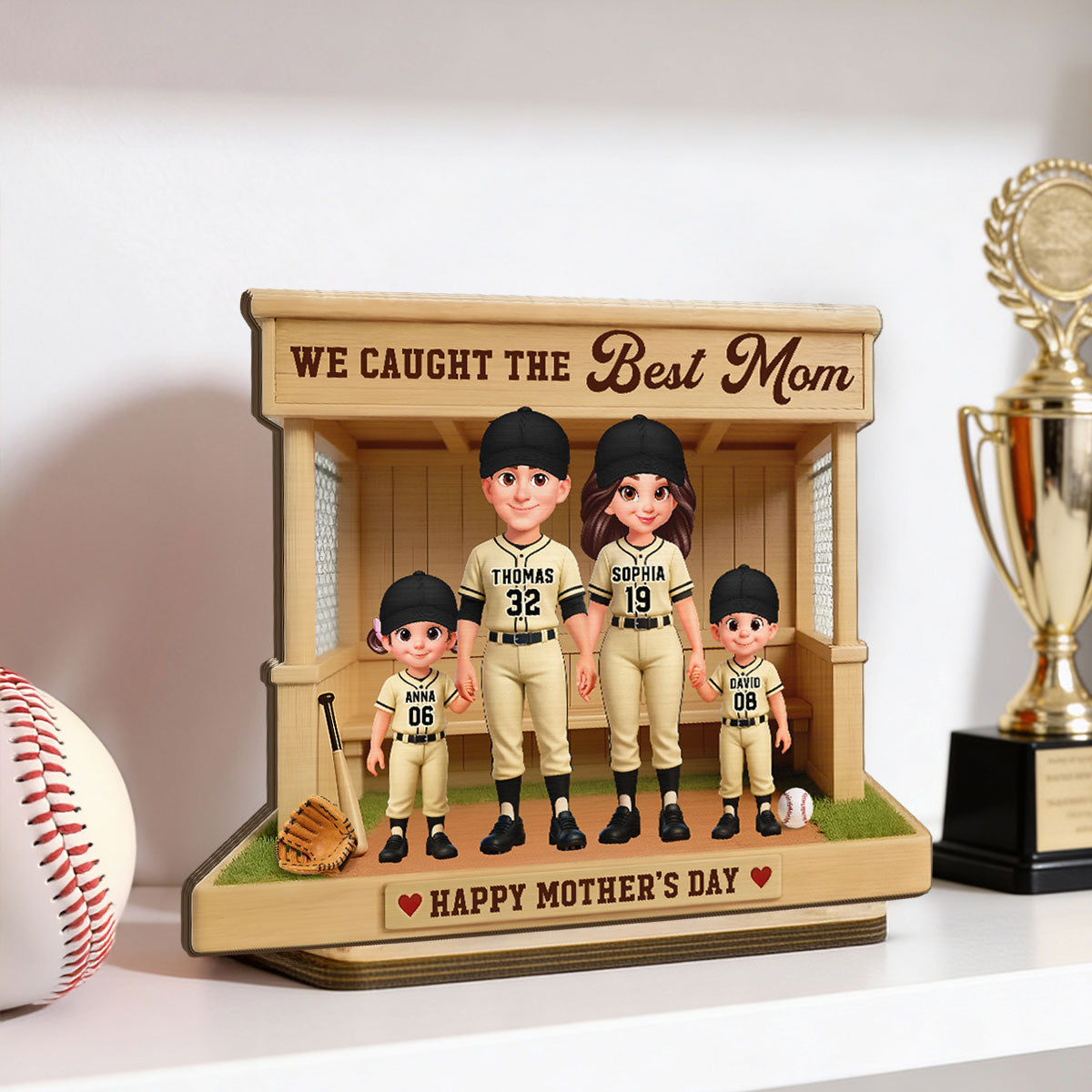 Baseball Softball Dugout We Caught The Best Mom - Personalized 2-Layered Wooden Plaque - Mother's Day Gift For Baseball Mom, Wife