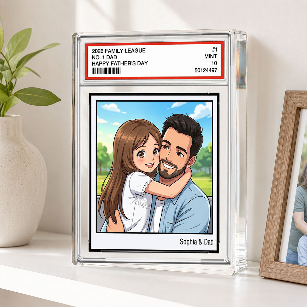 Vintage No. 1 Dad Trading Card Trading Card Cartoon Style - Personalized Acrylic Block Plaque -  Gift For Dad, Husband
