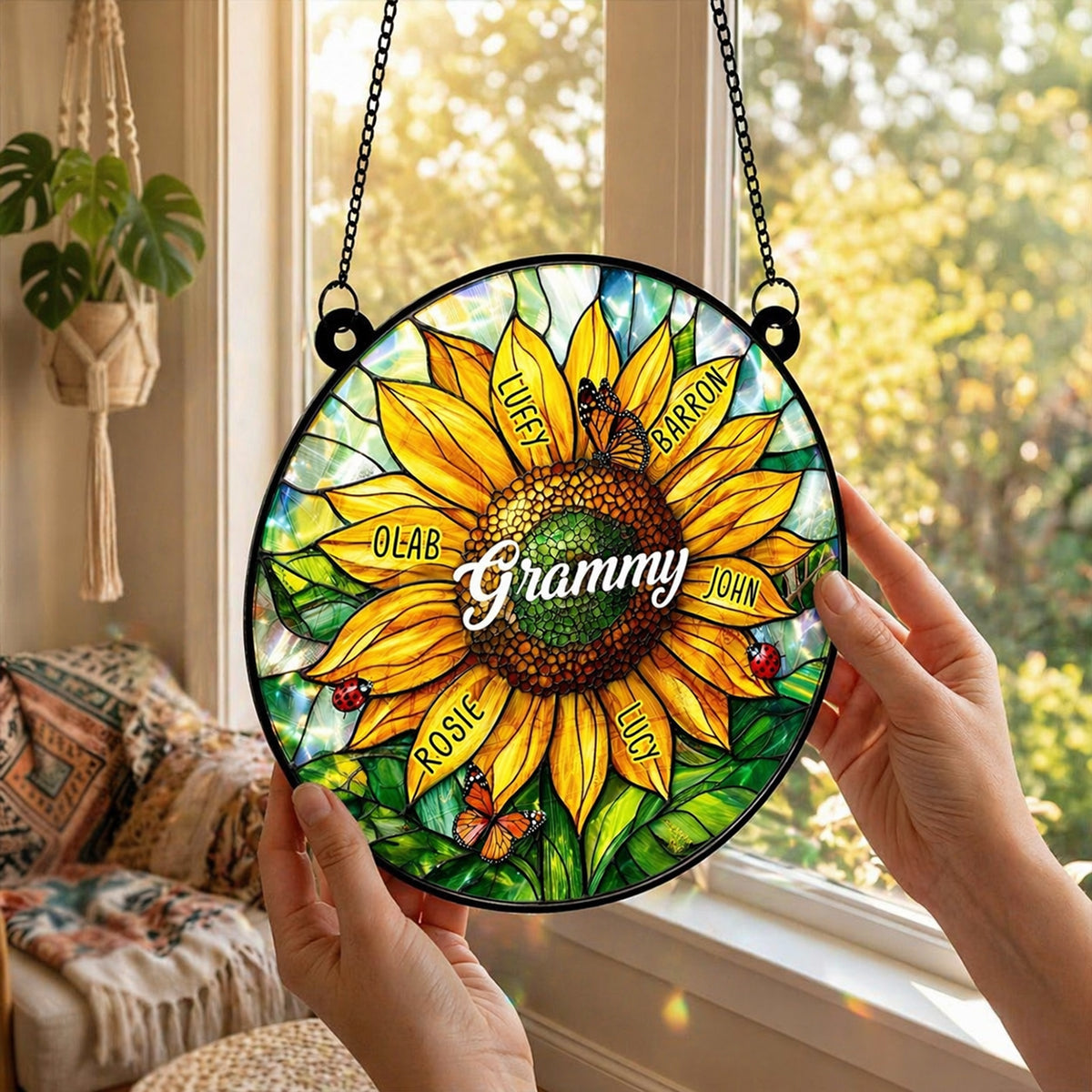 Grandma Mom Sunflower Custom Kids Names - Personalized Suncatcher - Mother's Day Gift for Grandma, Mom, Wife