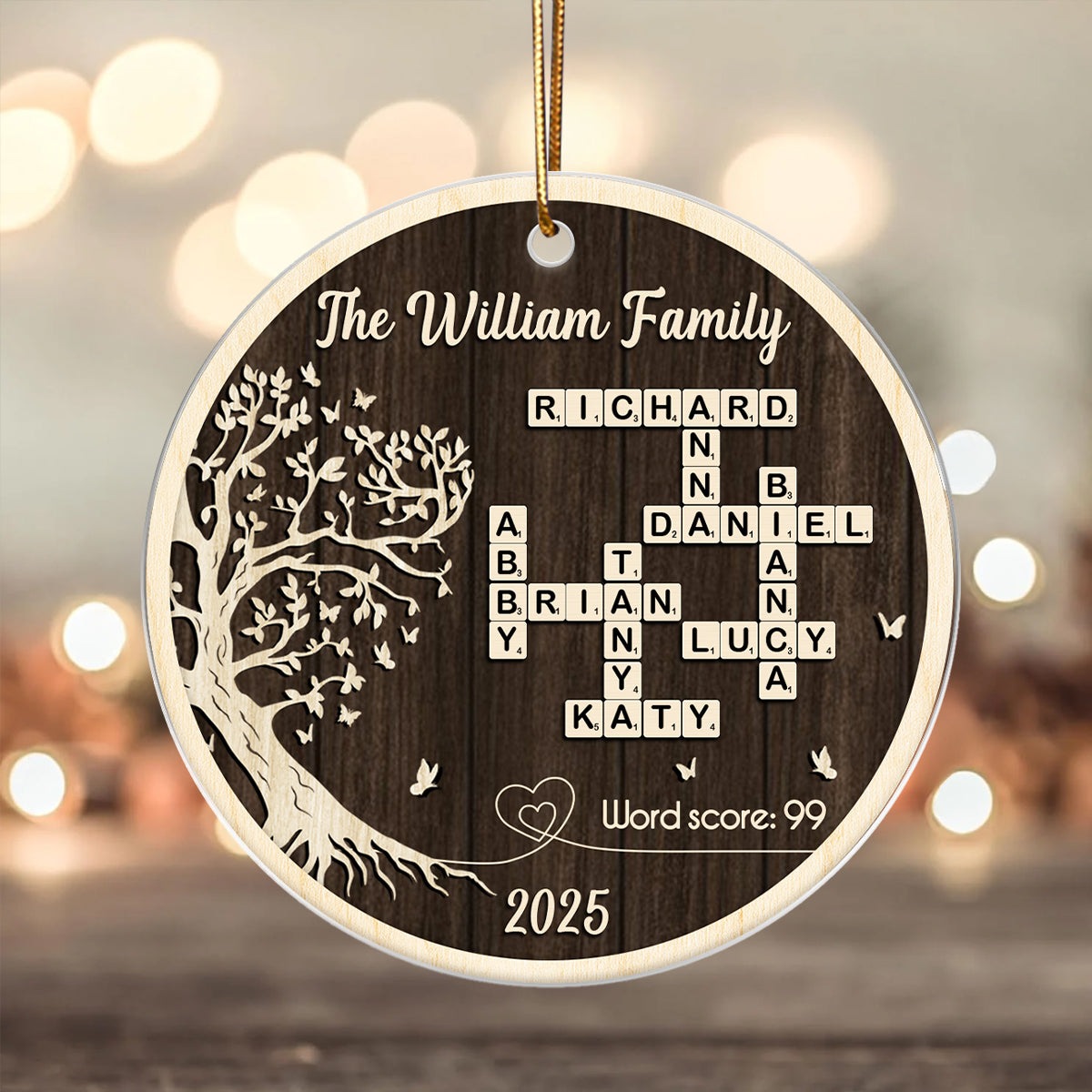 Family Tree of Life Crossword - Personalized Acrylic Ornament - Thoughtful Christmas Gift for Loved Ones