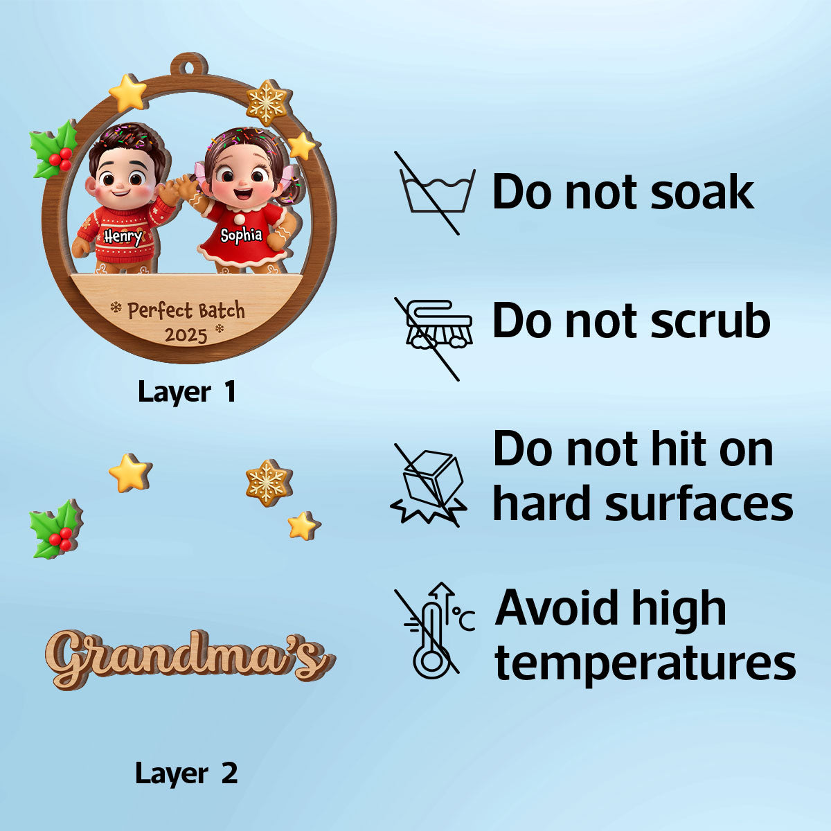 Grandma's Perfect Batch - Personalized 2-Layered Wooden Ornament - Christmas Gift for Grandma