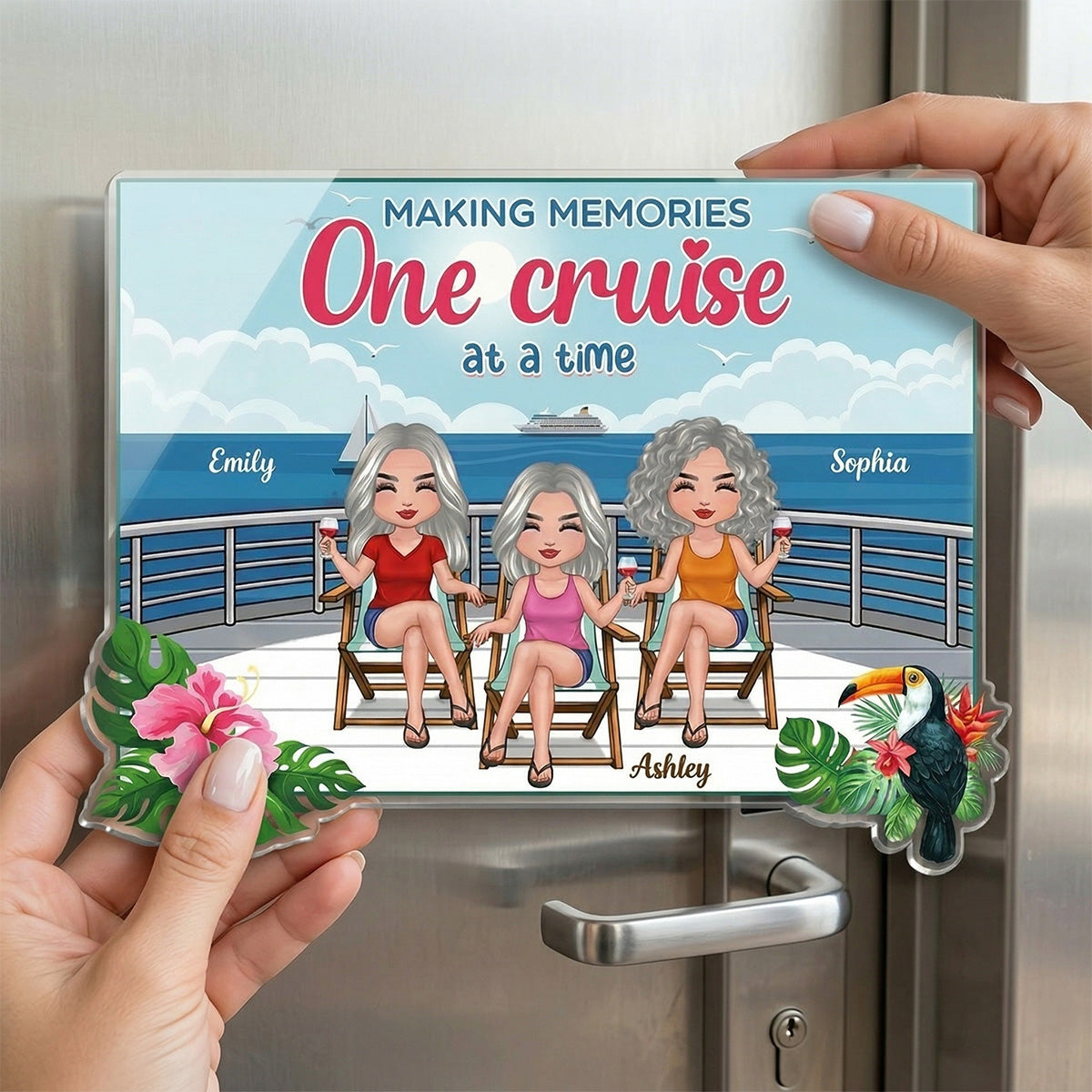 We're In Cruise Mode Besties Sitting Cruise Deck - Personalized Cruise Cabin Door Magnet