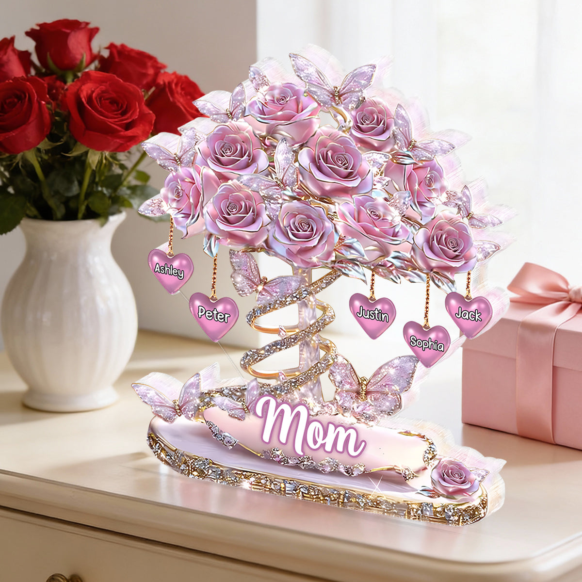 Best Mom Ever Heart Tree - Personalized Acrylic Block Plaque - Heartfelt Gift For Mom, Grandma