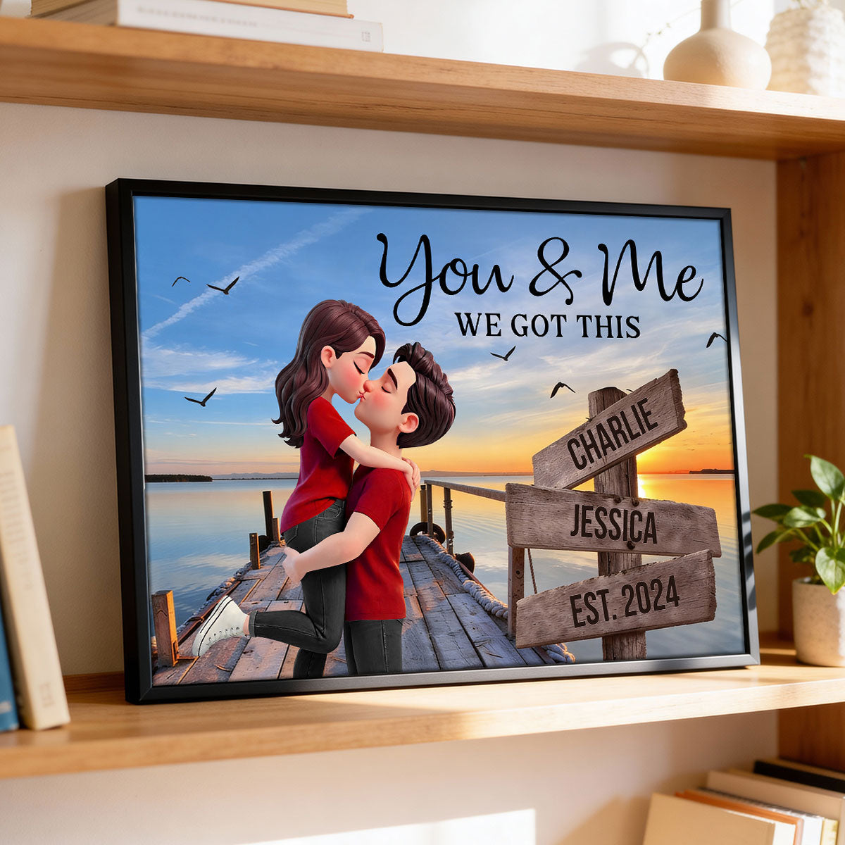 Eternal Love Couple Sitting At Lake Dock Sign Posts - Personalized Poster - Heartfelt Valentine, Anniversary Gift For Him, For Her